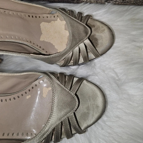 Stella McCartney Taupe Silk Wooden Heel Platform Pumps EU 38 - Picture 7 of 16